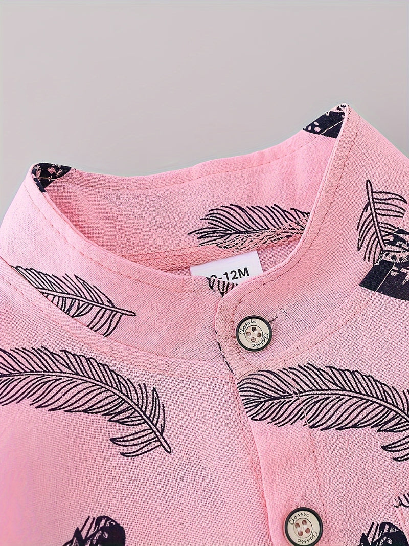Youngsters Summer Feather Print Short Sleeve Shirt & Shorts Set.