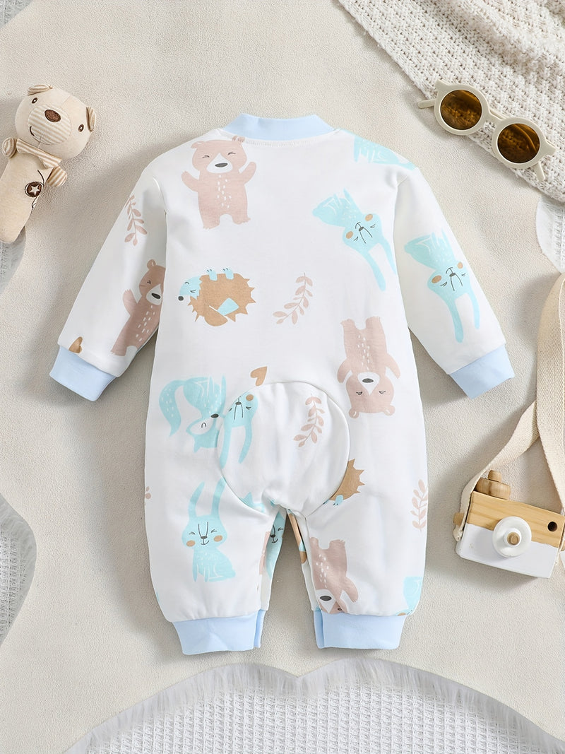 1pc Long Sleeve Knitted Bodysuit with Full Print.