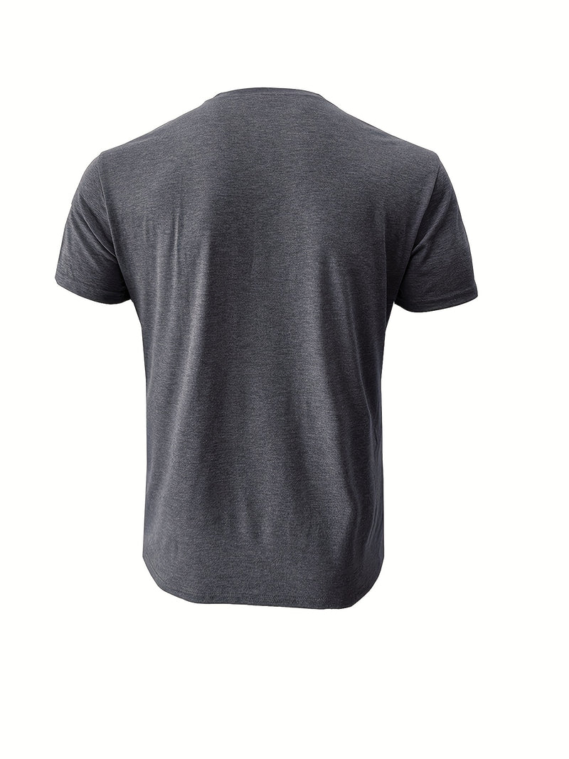 Men's Henley Round Neck Short Sleeve T-Shirt.