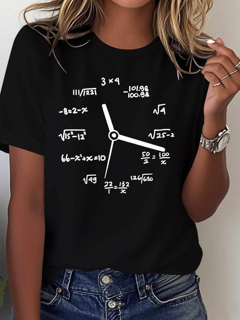 Women's Math & Clock Print T-Shirt.