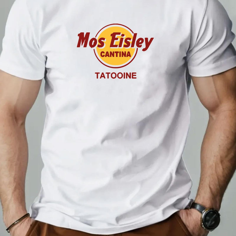 Men's Mos Eisley Cantina Logo Pattern Summer Casual Short-Sleeve T-Shirt.