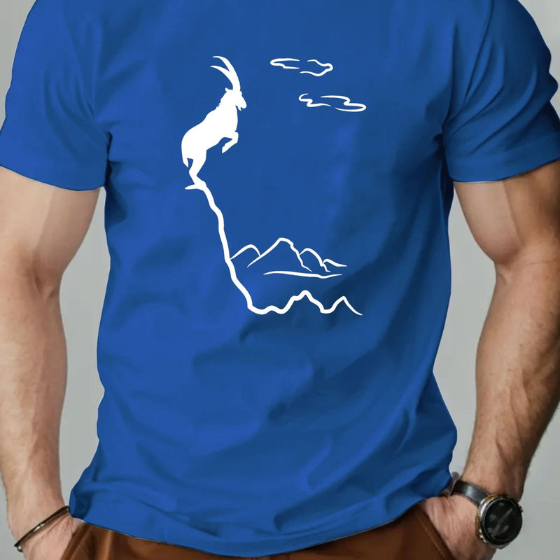 Men's Old Goat English Pattern Summer Casual Round Neck Short T-Shirt.