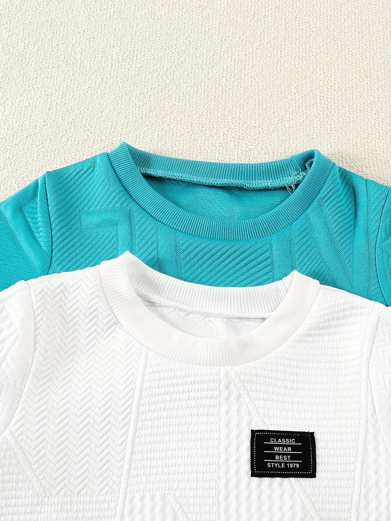 2pcs Boys New Warm Letter and Geometric Pattern Sweatshirt.