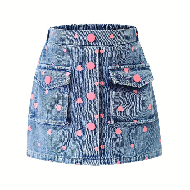 Girls' Denim Print Shorts, Versatile And Stylish.