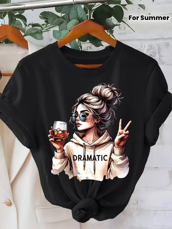 Women's Fashion Print Round-Neck Short-Sleeve T-Shirt.