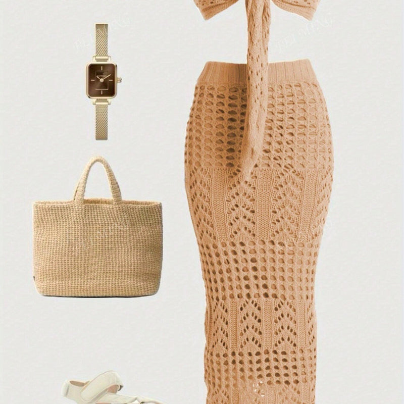 2pcs Women’s Featuring a V-Neck Cardigan with Button Front And Long Sleeve.