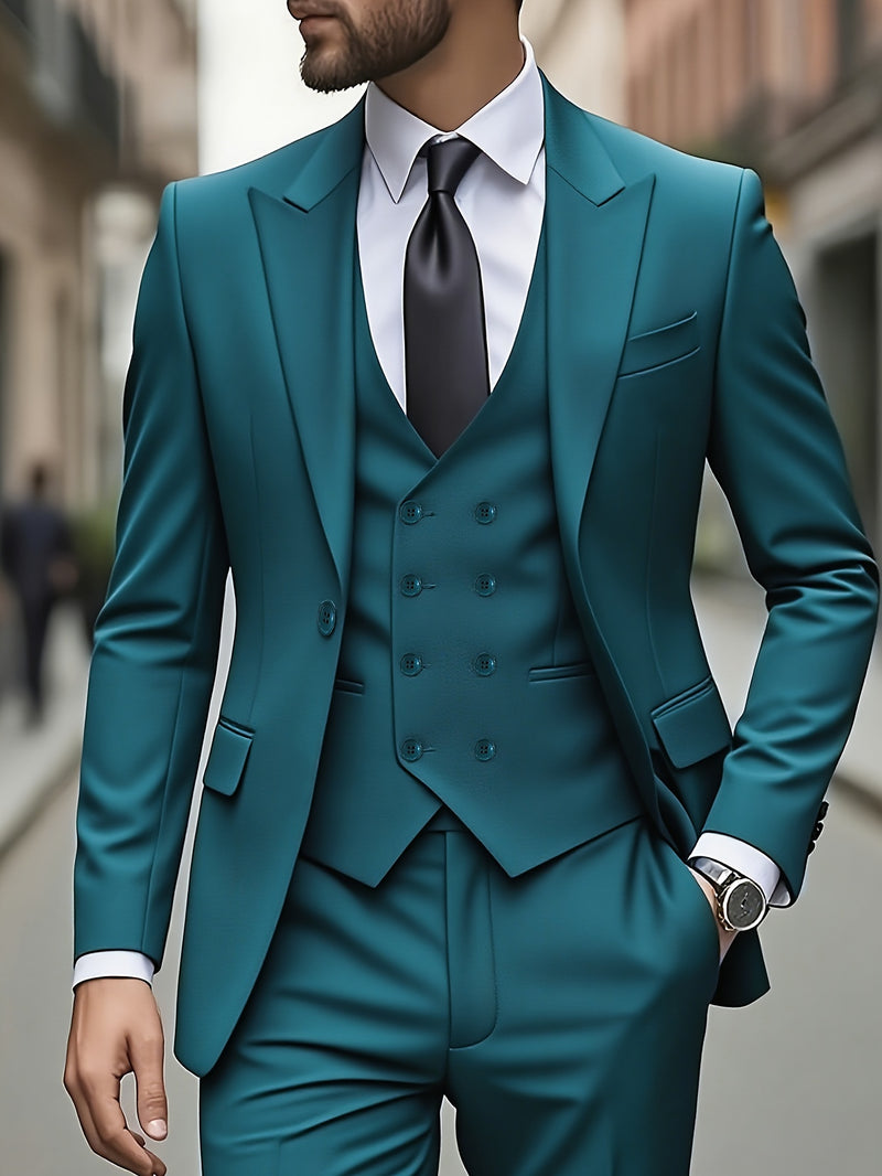 Men's Classic One-Button Suit - 3pcs Suit.