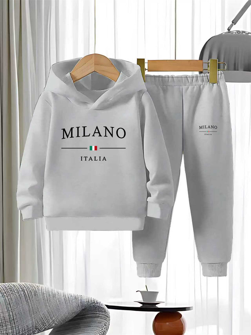 2pcs Set Boys Hoodie Outfit Knitted Comfortable Casual Sweatshirt And Pants.