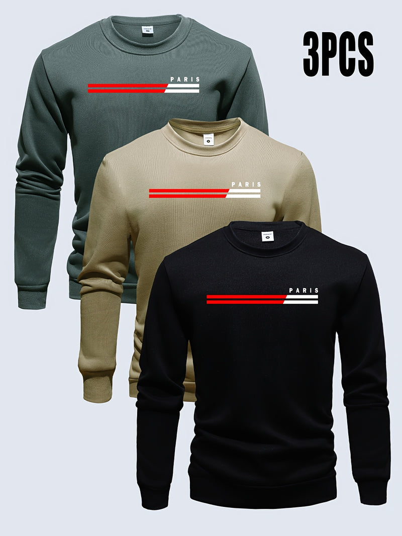 3pcs mixed color Men's autumn and winter round neck sweatshirt.
