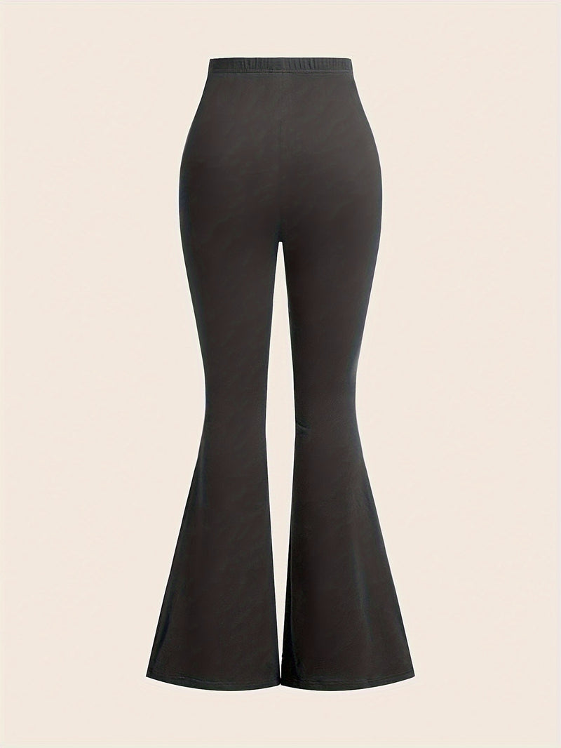 A Three-Piece Women's Solid Color High-Waisted Fitted Flared Pants Set.