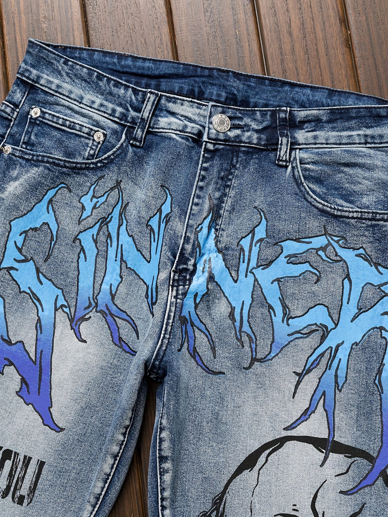 Men's Punk Jeans - Skinny fit Stretch Blue jeans.