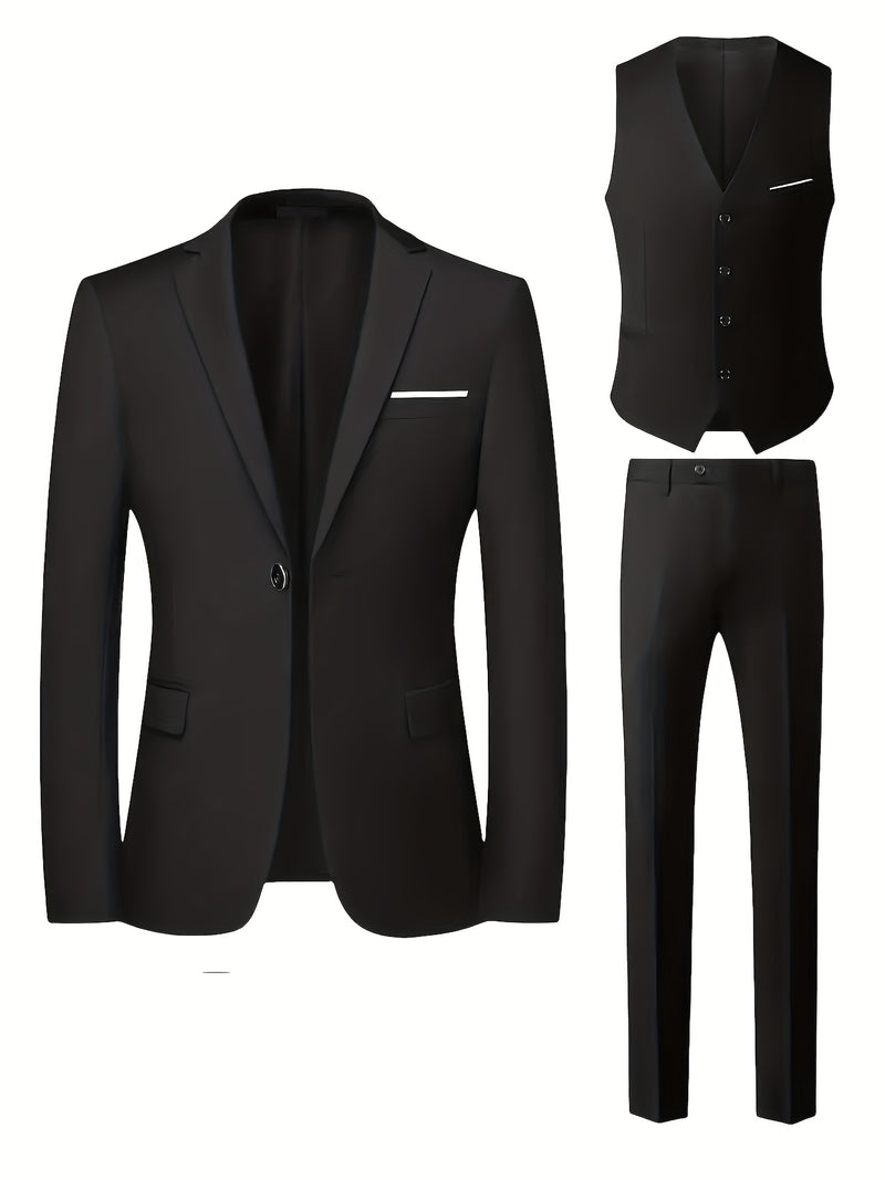 3pcs Men's Suit Set, All-Season Business Wedding Party, Suit Jacket,