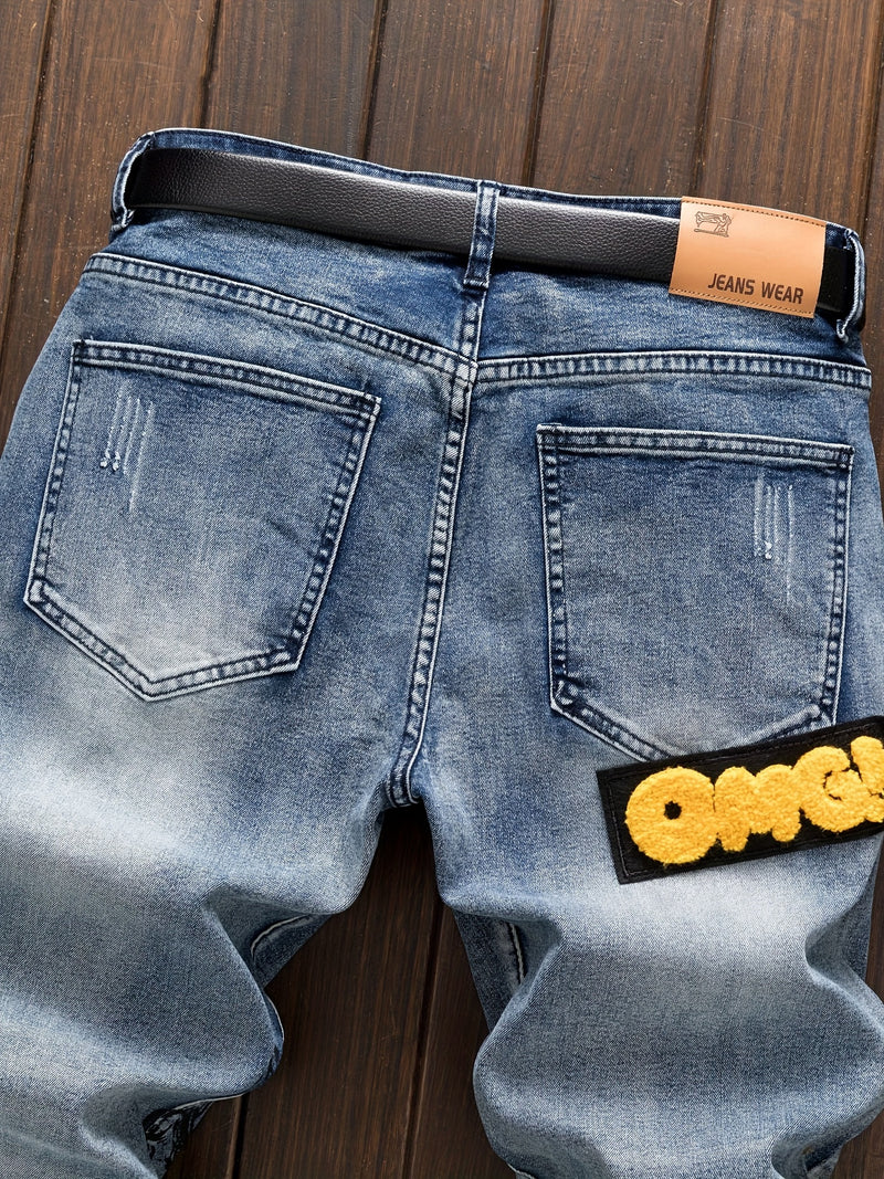 Men's Punk Jeans - Skinny fit Stretch Blue jeans.
