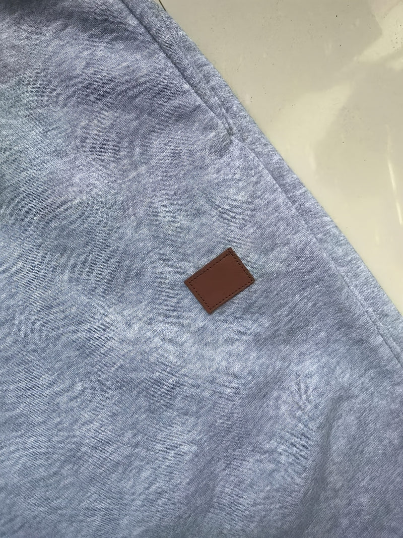 Men's Solid Color Loose Sports Pants, Micro Elastic Warm Thick Casual Pants.