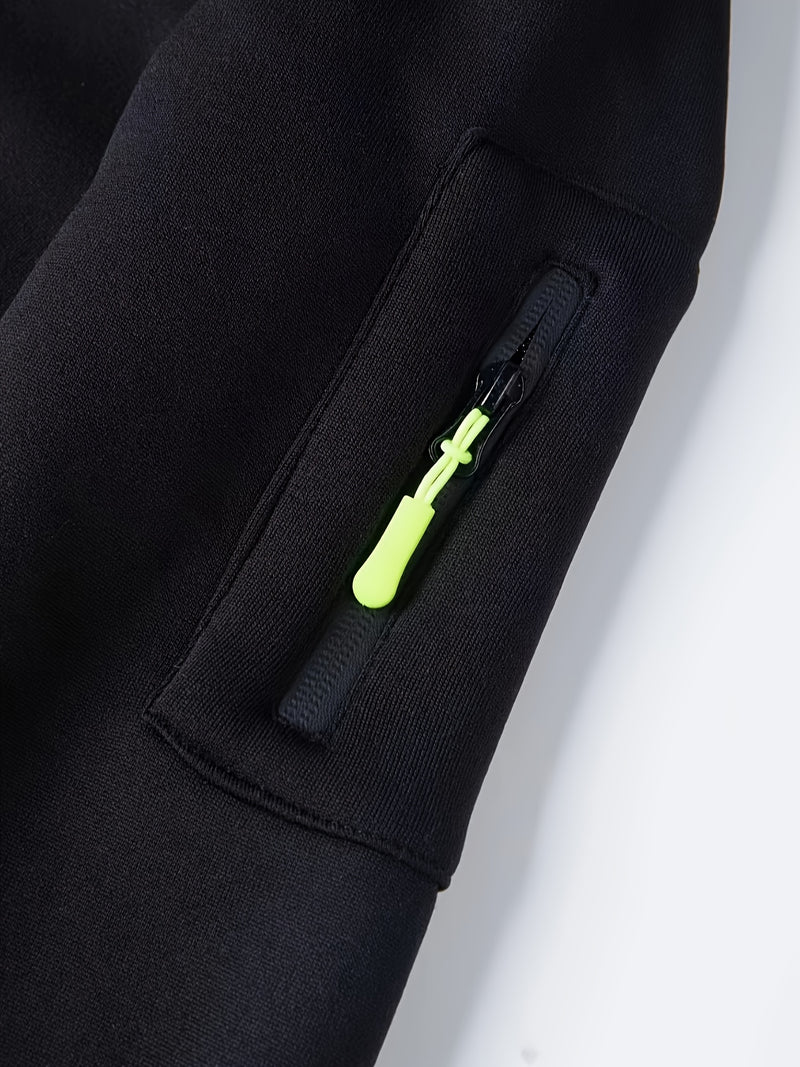 Men's Hoodie. Solid Color Long Sleeve Open Front Hooded Sweatshirt Jacket.