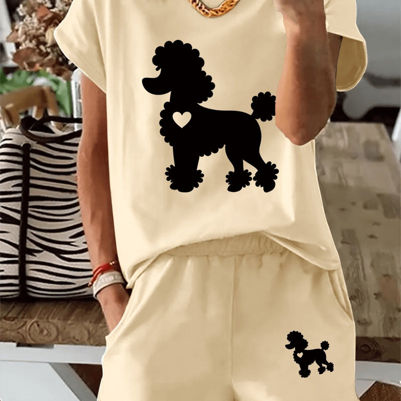 Women’s Graphic Print Two Piece Set, Short Sleeve T-shirt & Shorts.