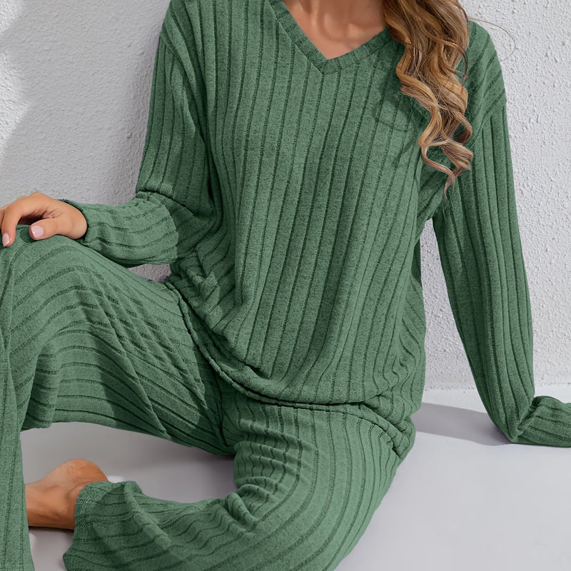 Women’s Simple Long Sleeve and Pants Solid Color Comfortable Fashion.