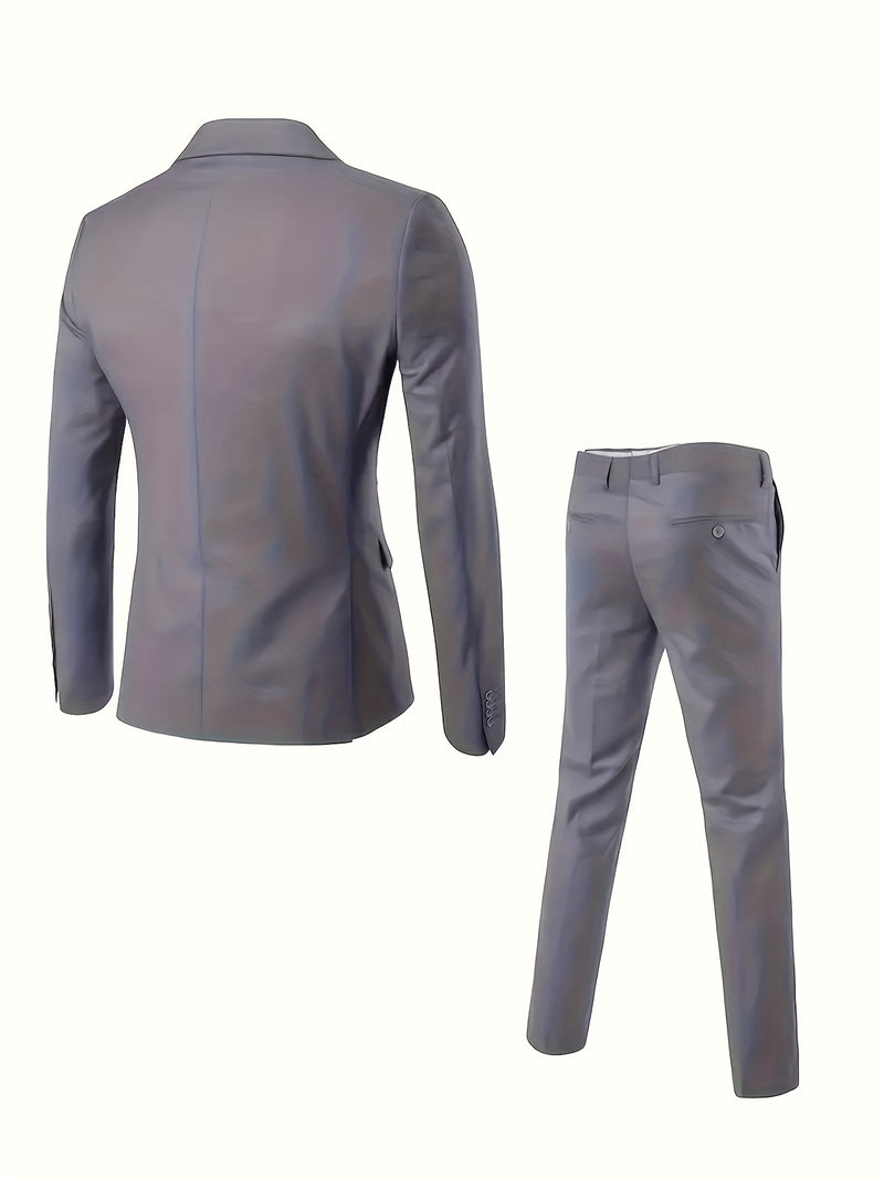 Men's 2pcs Suit Set, Blazer + Trousers, Stylish and Elegant Attire.