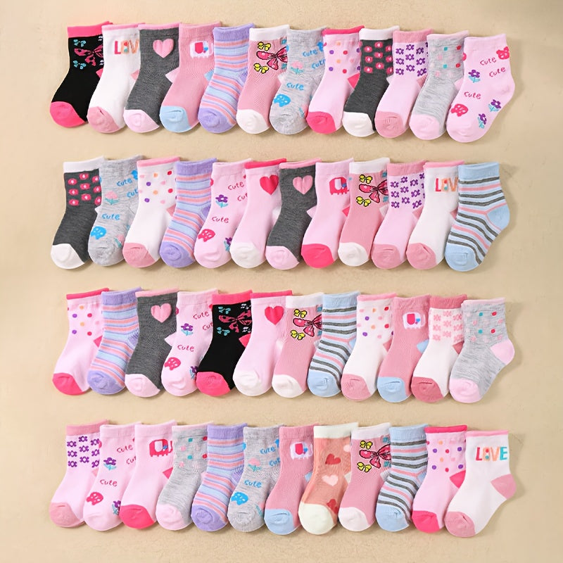 20 Pairs Toddler Socks Polyester Princess Socks for Baby Girls.
