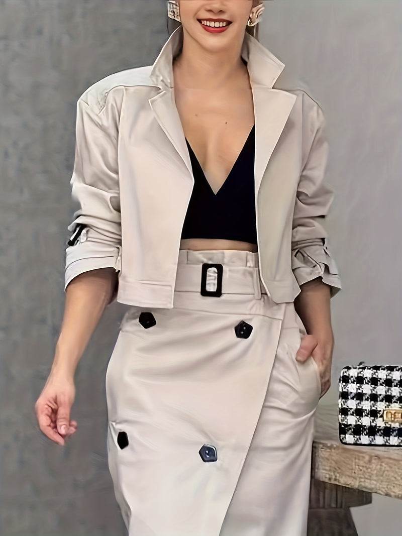 2pcs Women's Elegant V-Neck Blouse & Skirt Set.