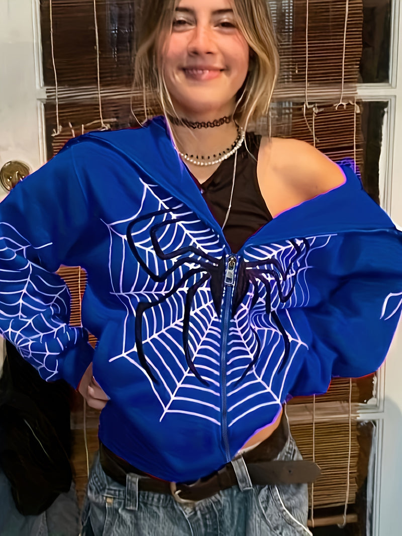 2026 Spring Spider Web Zipper Hoodie Women'S Casual Trendy.