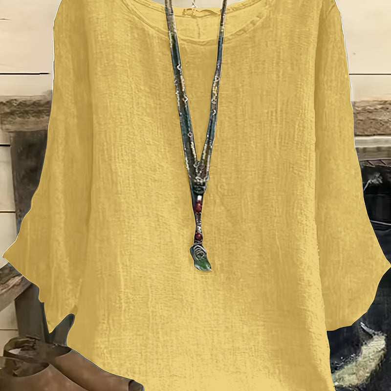 Plus-size Casual Women's Clothing, Round Neck Three-quarter Sleeve.