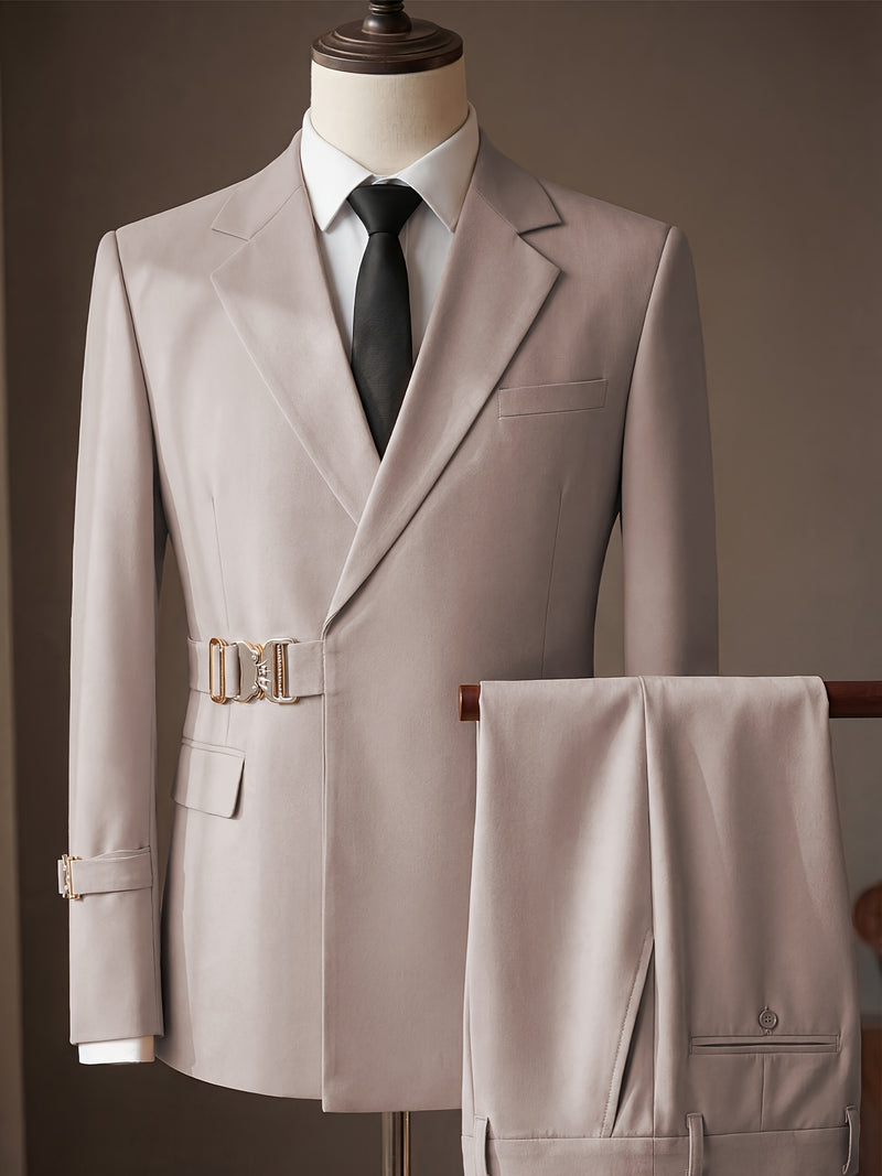 Men's 2pcs Suit Slim Fit Solid Jacket and Pants Set.