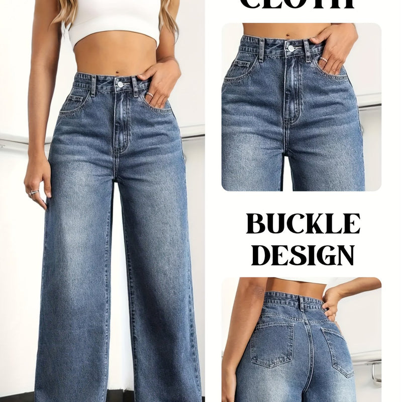 Blue Loose Straight-leg Jeans for Women.