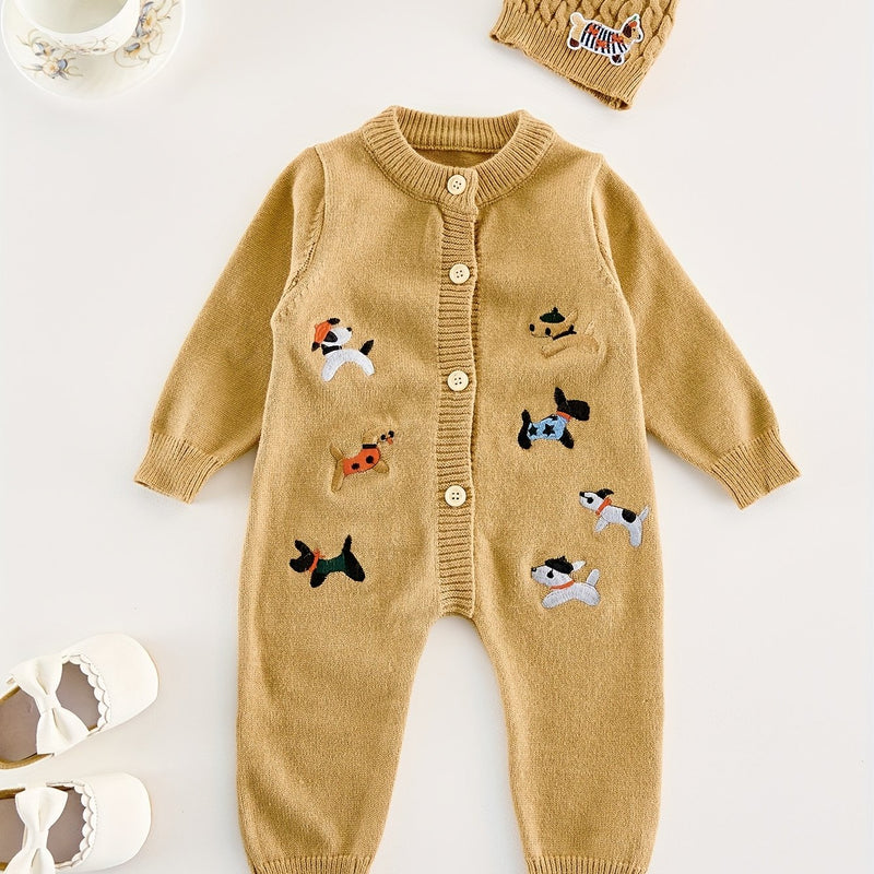 Autumn And Winter Baby Knitted Long-Sleeved Crawling Suit for Boys And Girls.