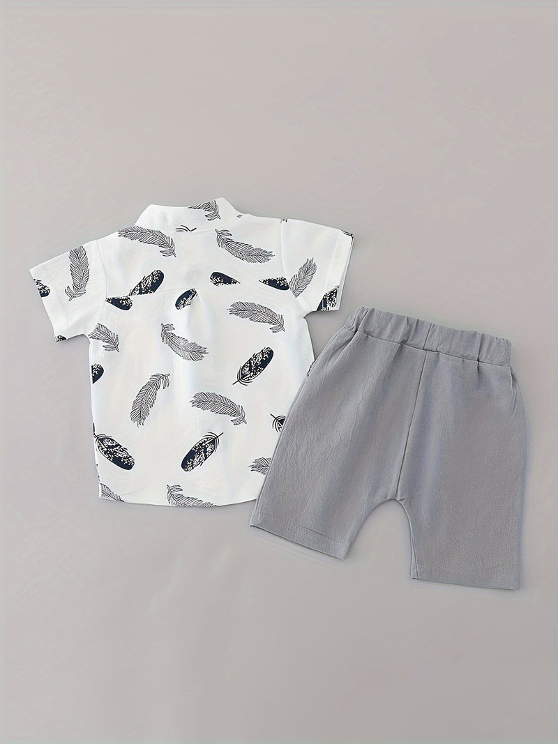 Youngsters Summer Feather Print Short Sleeve Shirt & Shorts Set.