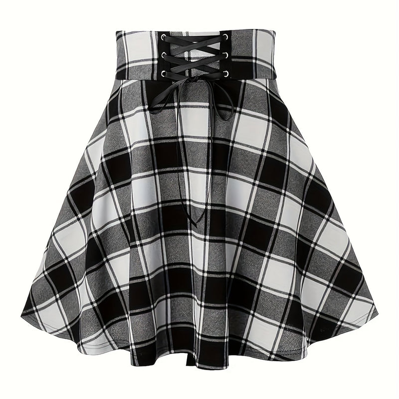 Directional Women's Waist-Tied Plaid Skirt.