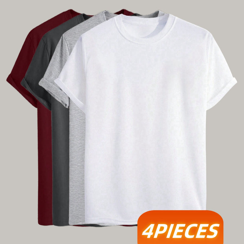 4 pcs  Men's Trendy Solid Color T-Shirts.