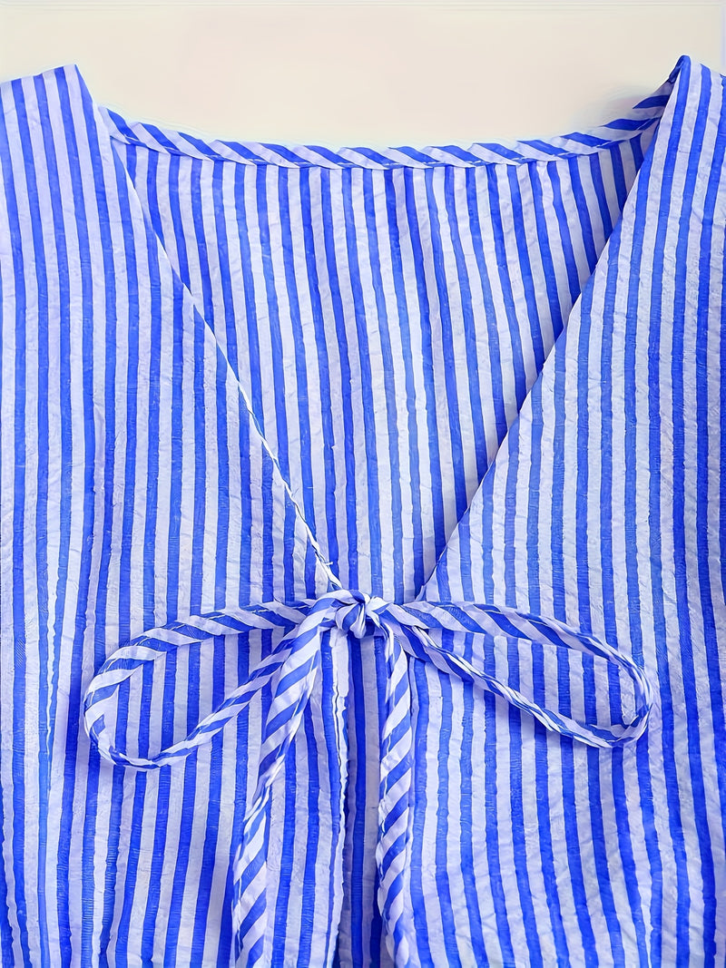 Women's Blue And White Striped Two-Piece Set.