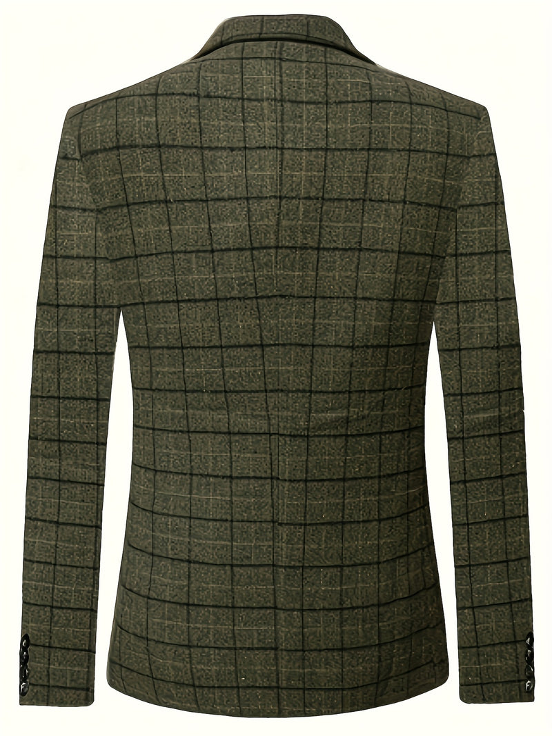 Men's High-Quality Vintage Plaid Three-Piece Suit.