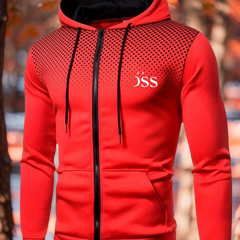 Men's Autumn Print Zip-Up Hooded Sweatshirt.