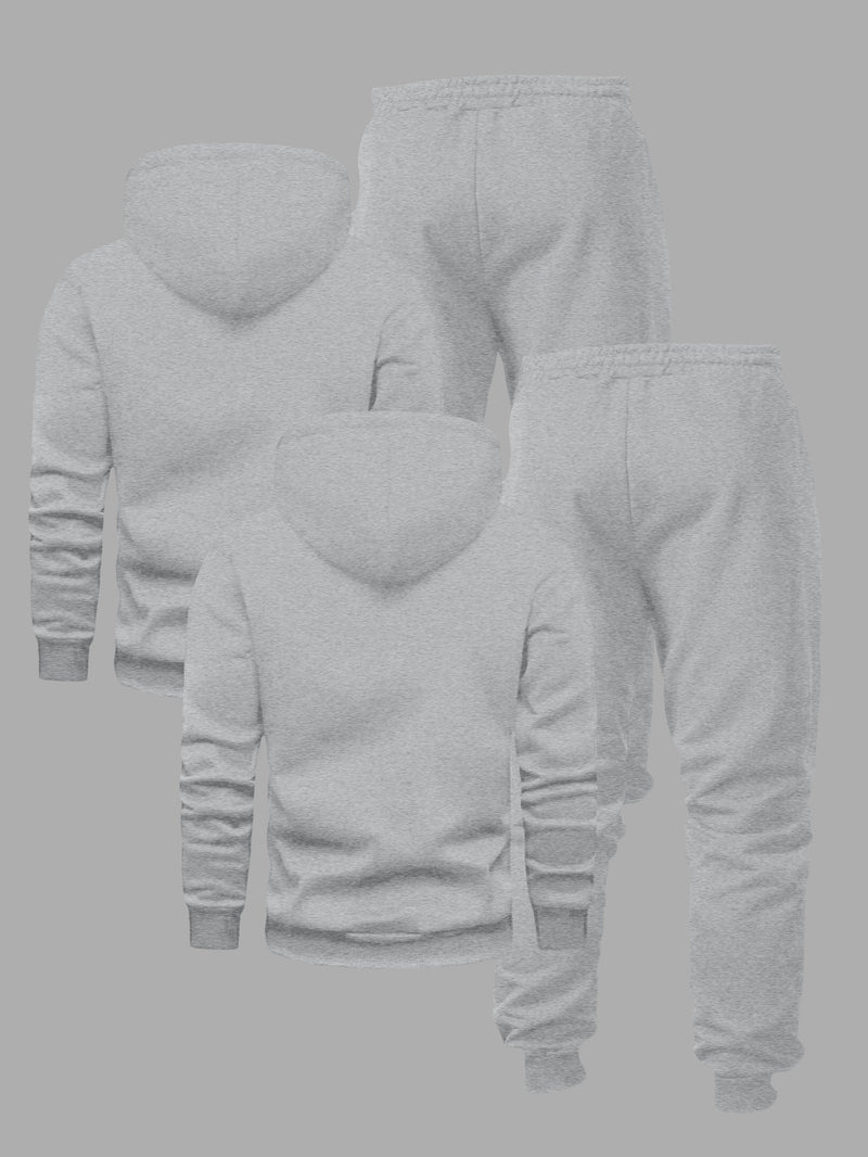 Men's Fashion Slogan Hoodie Four-Piece Set with Drawstring Elastic.