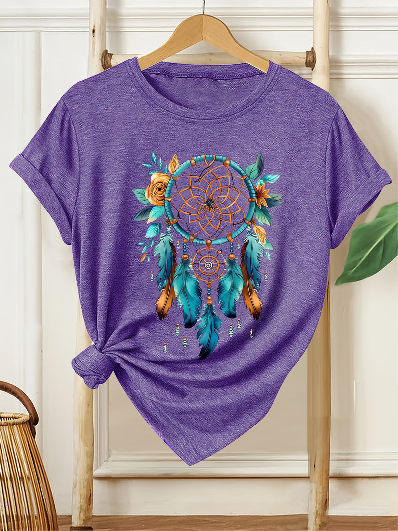 Women's Bohemian Dreamcatcher Floral Print T-Shirt.