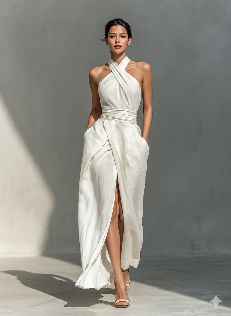 New Women's Sleeveless Elegant Slim Fit Pure White Dress.