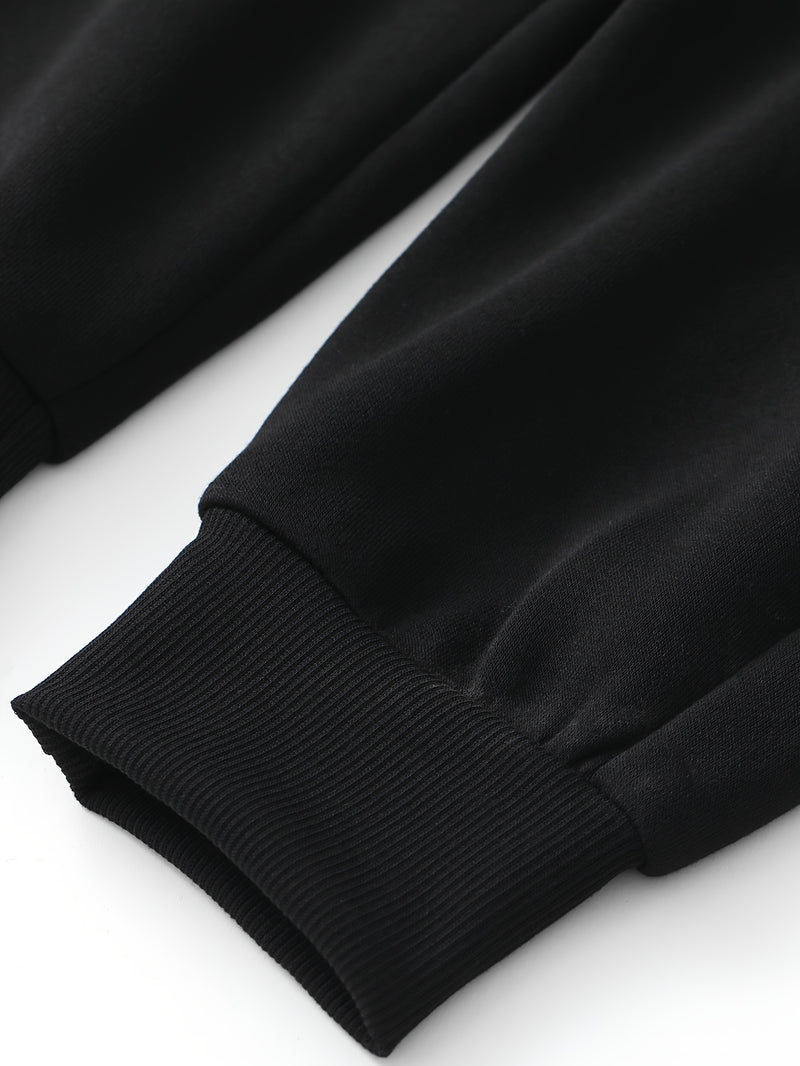 Men's Hooded Sweatshirt with Letter Print, Two-Piece Sports Running Outfit.