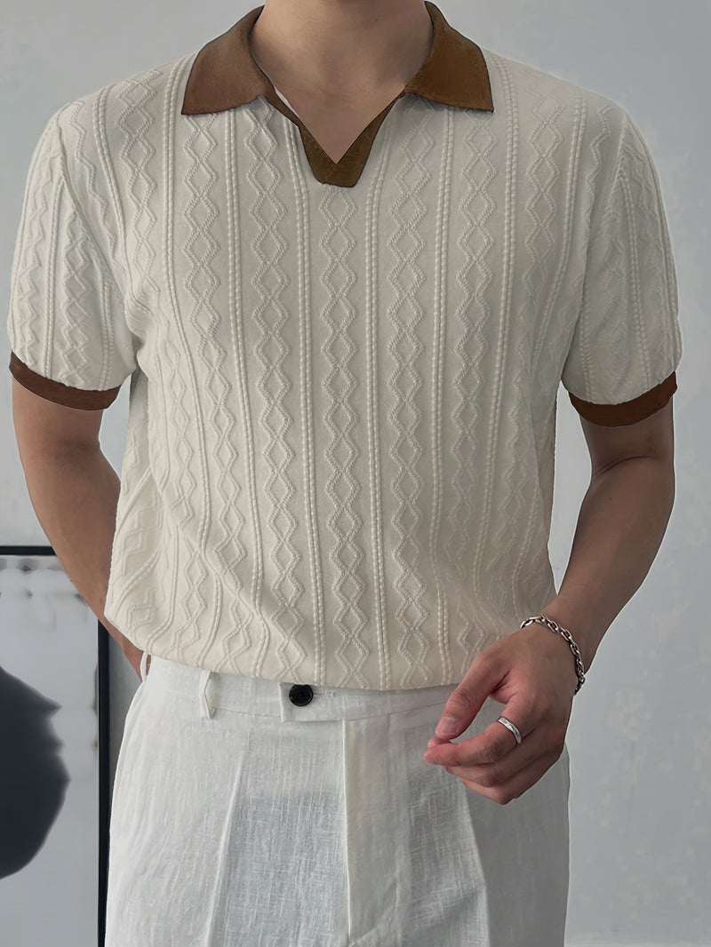 Men's Knit Casual T-Shirt, Fashionable Contrast Color Design.