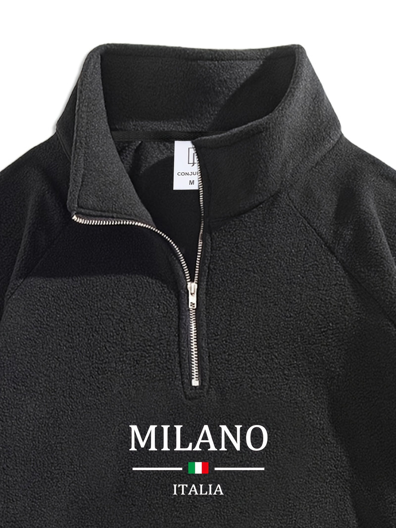 Men's Winter Set with Fleece-Lined Stand Collar Zip-Up Hoodie and Drawstring.