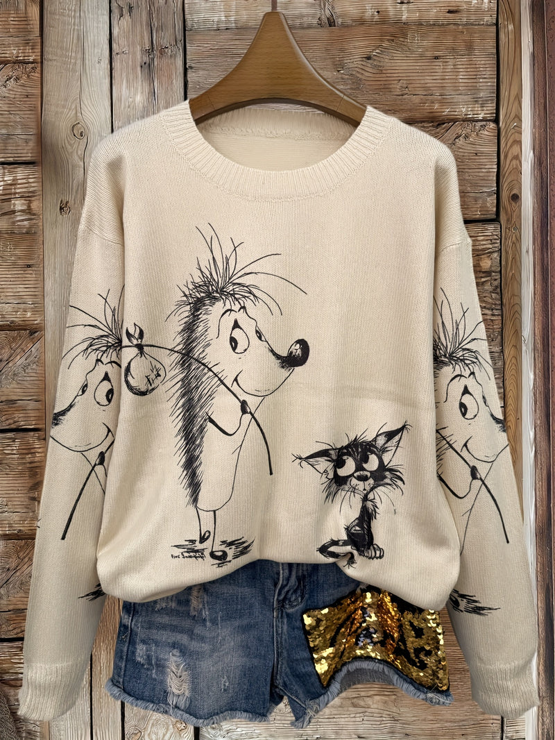 Women's All Over Printed Long Sleeve Universal Crew Neck Lightweight Sweater.