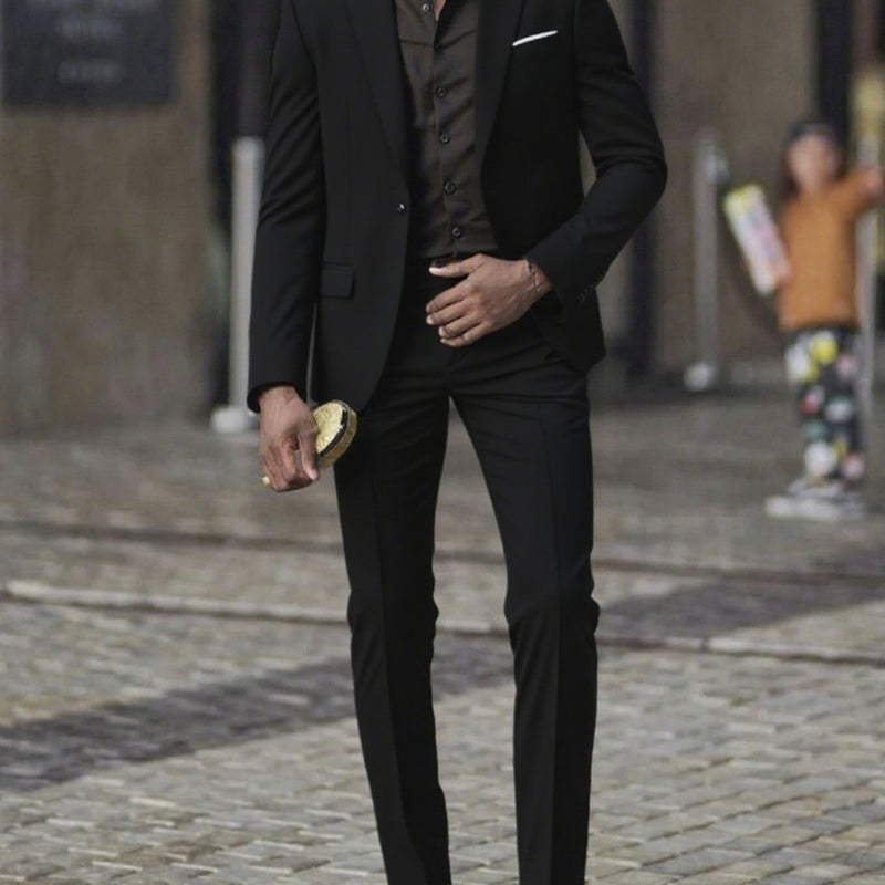 2pcs Men's Slim-Fit Burgundy Wedding & Business Suit Set.