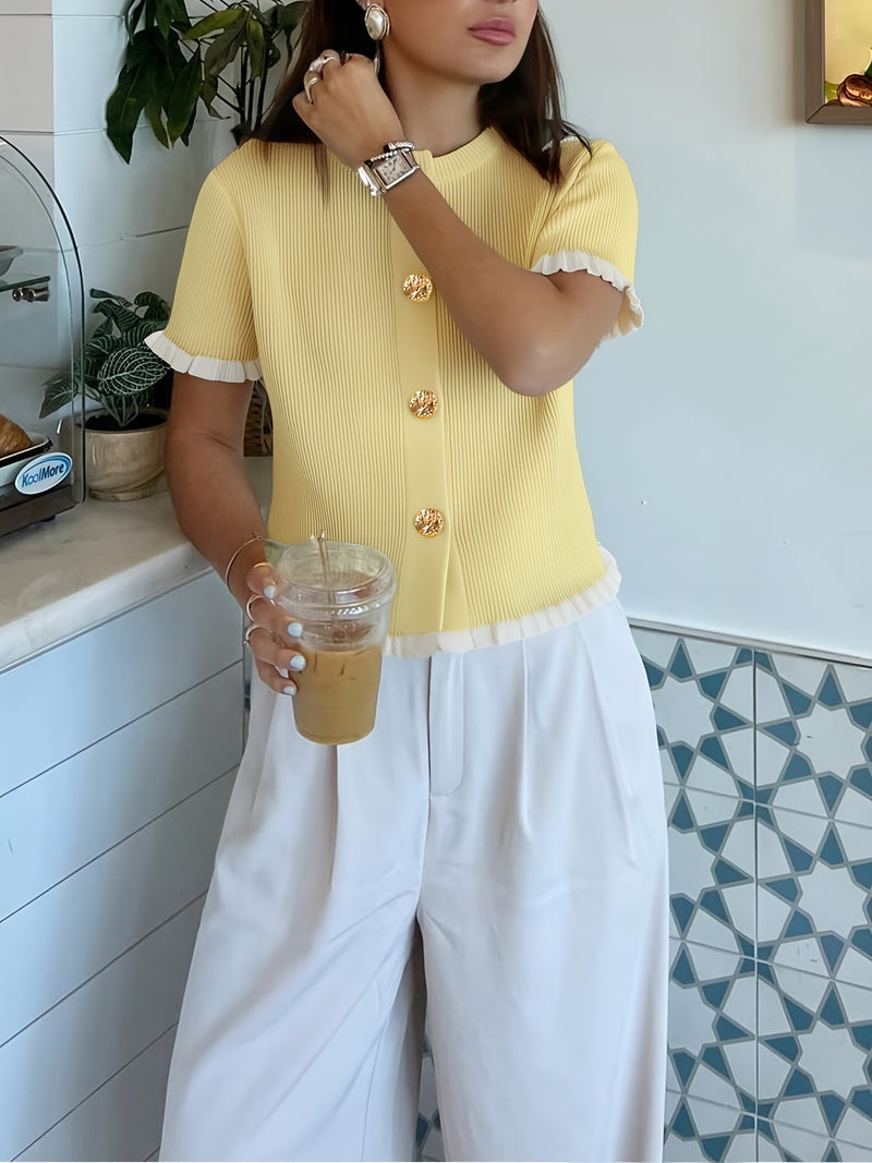 Women's Summer Button Ear Design Edge Design.