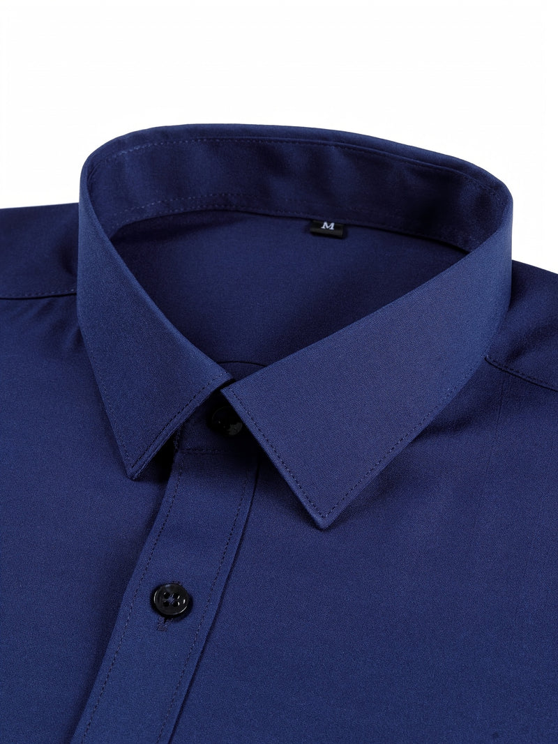 Two-Piece Set of Men's Solid Color Elastic Shirts.