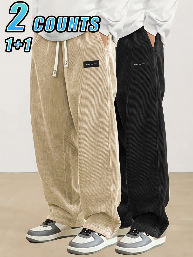 2pcs Set of Lightweight Breathable Corduroy Trousers for Men.