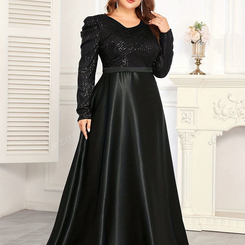 Women's Evening Gown, Sequined Long Sleeve Round Neck Sexy and Elegant.