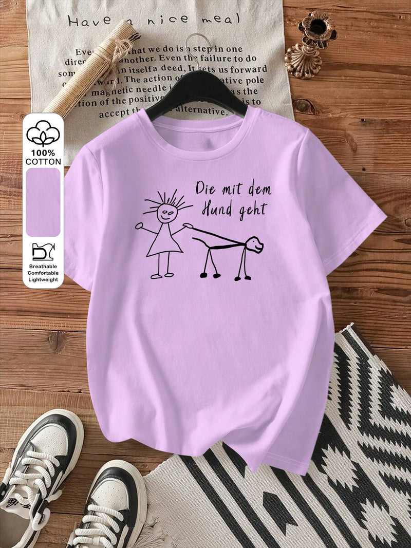 Women's Fashion Printed Round Neck Short Sleeve T-Shirt.