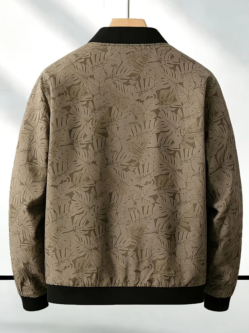Men'S Fashion Print Casual Sports Jacket with Baseball Collar, Long Sleeve.