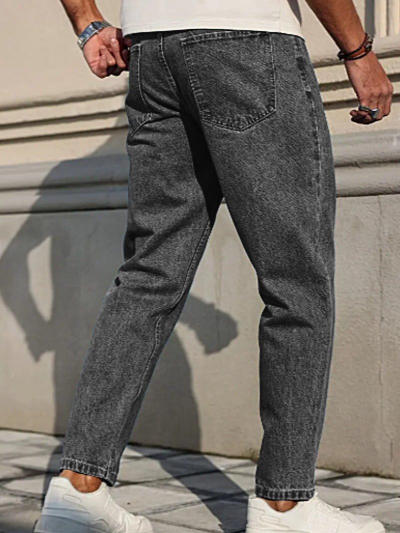 Men's Casual Stretchy Cropped Salt-Washed Denim Pants.